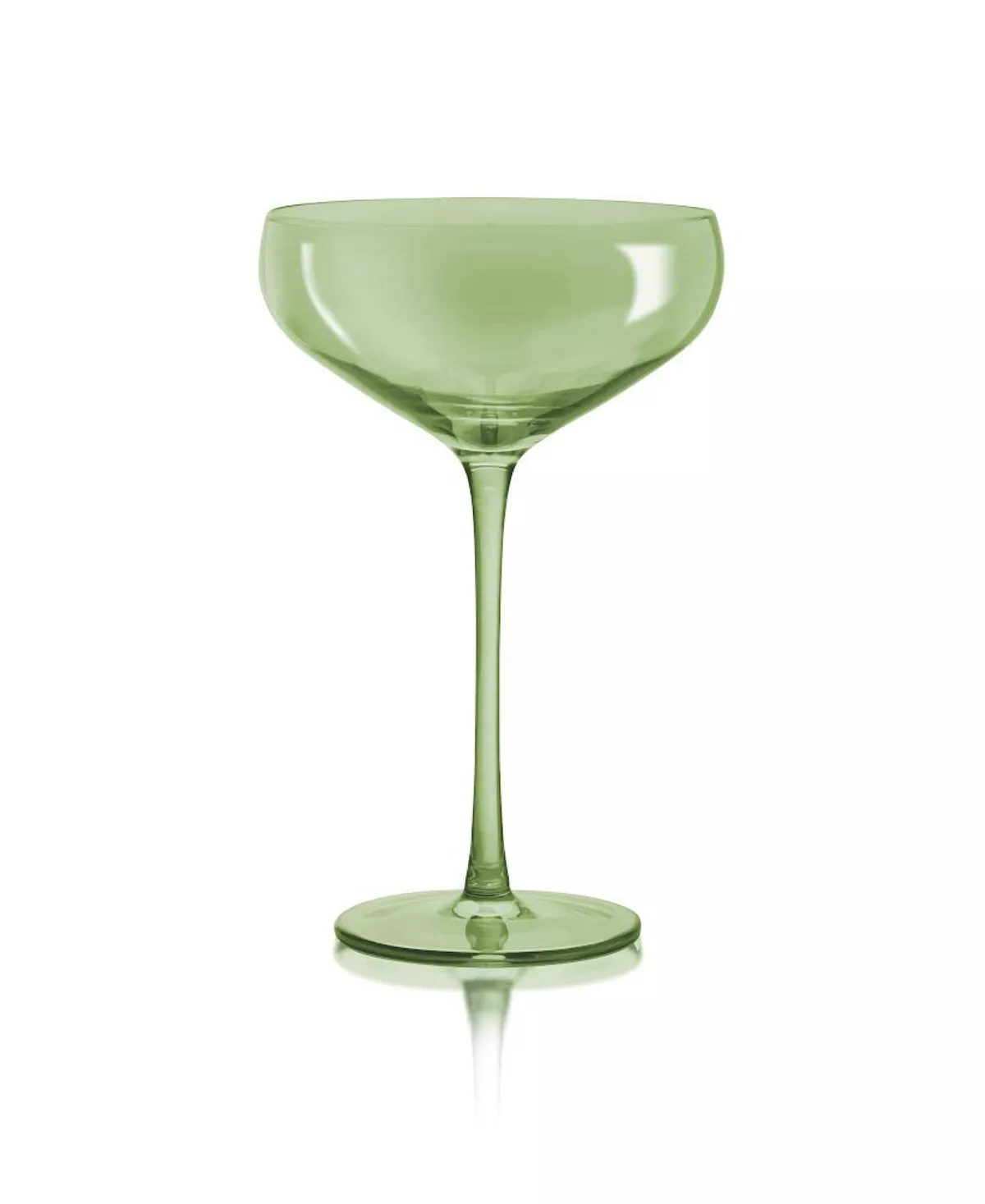 Hand-blown Carnival Coupe glass with colorful swirls in amber and green tones.
