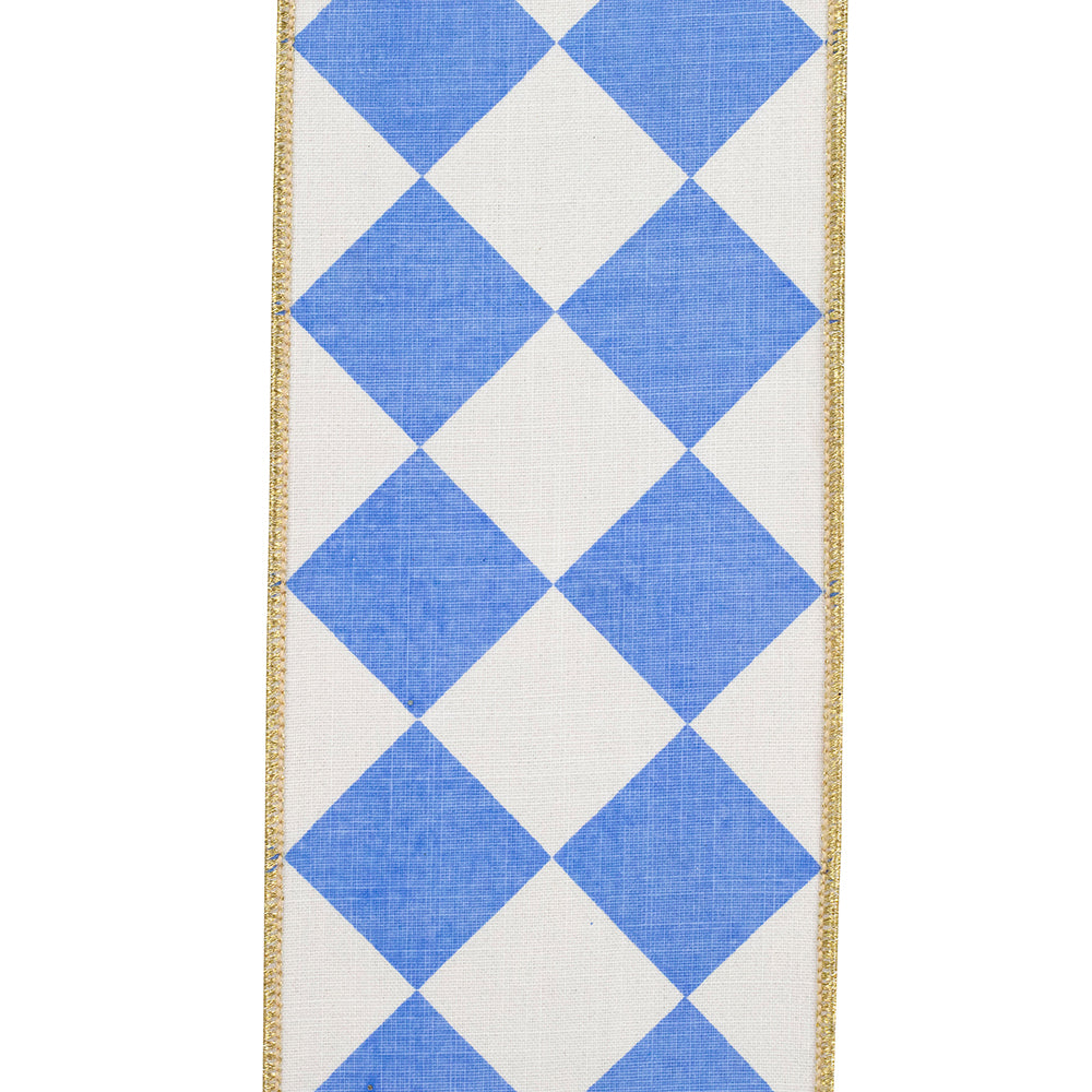 4-inch wide metallic-backed wired edge ribbon in Grand Diamond Deluxe pattern.