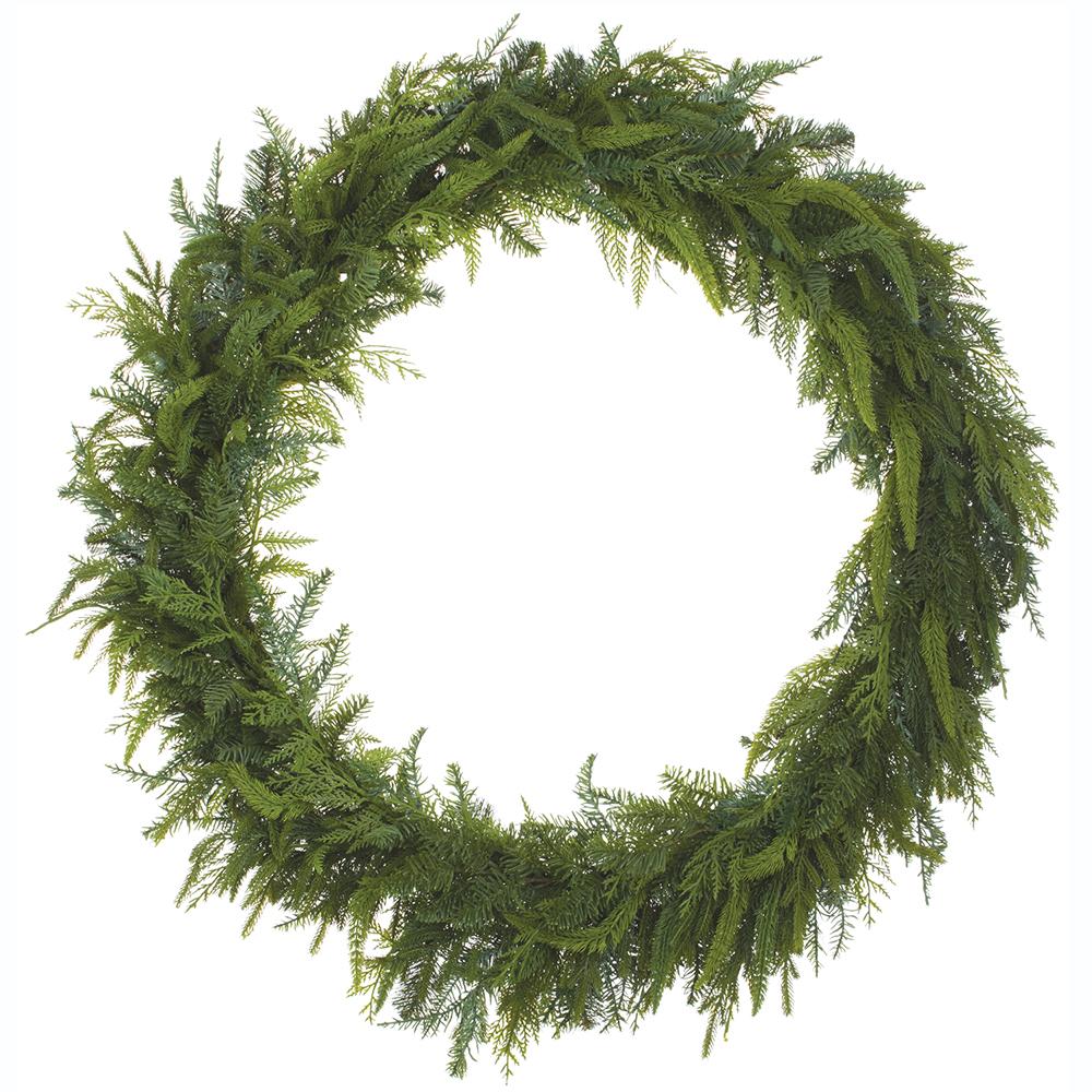 38-inch soft PE cedar and mixed pine green wreath for seasonal home decor.