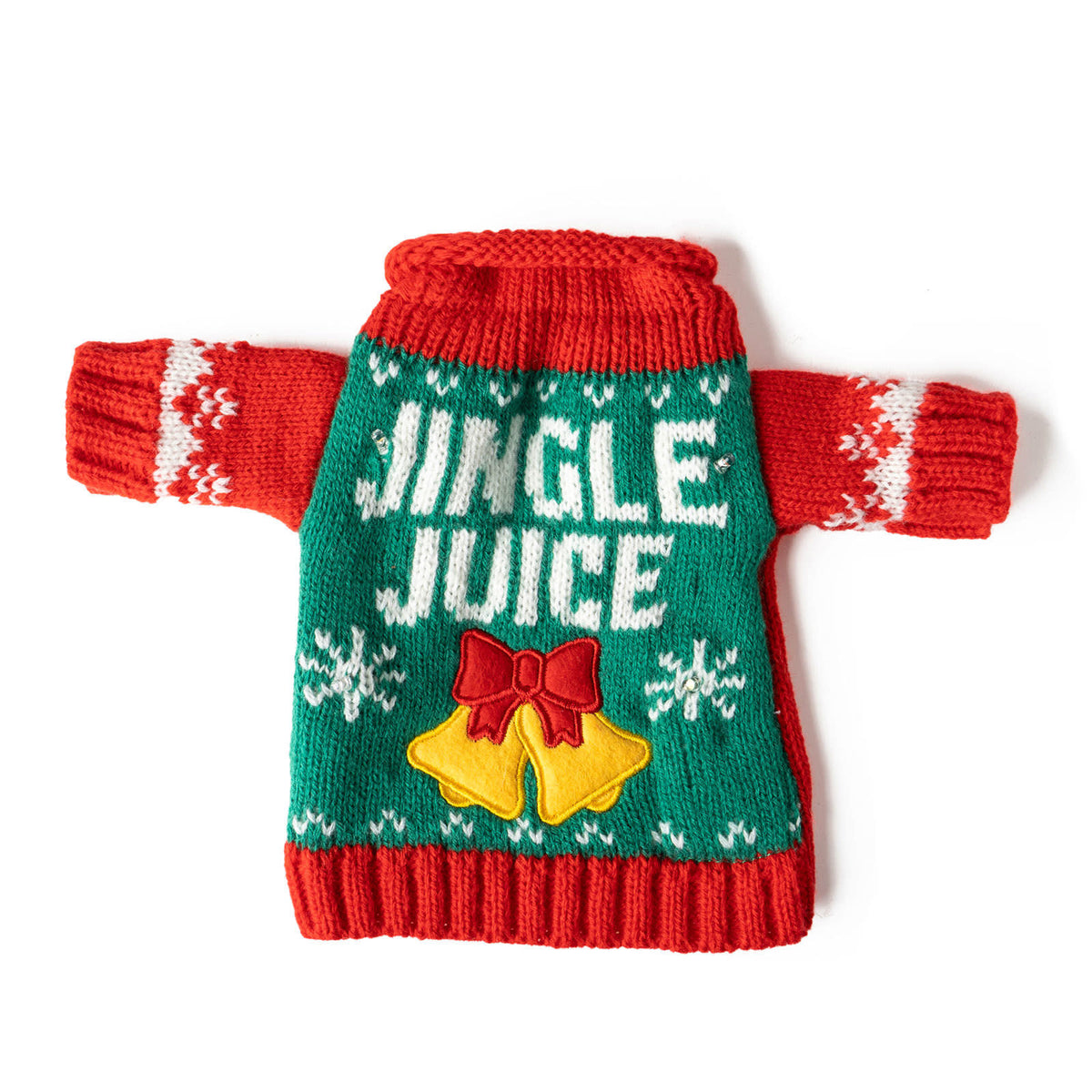 Black knitted sweater with a light-up wine bottle graphic on the front.