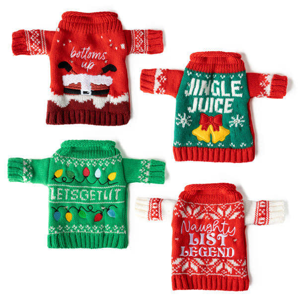 Red knitted sweater with light-up wine bottle graphic on chest