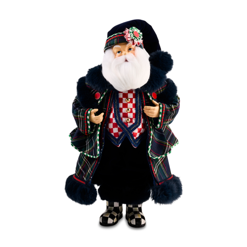 Timeless Tartan Fabric Santa figurine wearing a plaid coat, checkered vest, and matching boots.