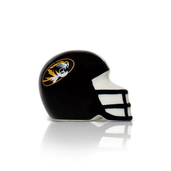 Mini University of Missouri Tigers football helmet in team colors with tiger stripe detailing.