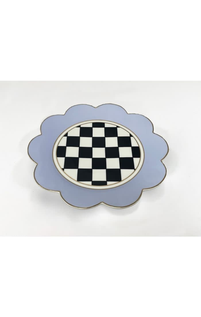 Butterfly-shaped porcelain dinner plate with pistachio petals and gold lustre trim