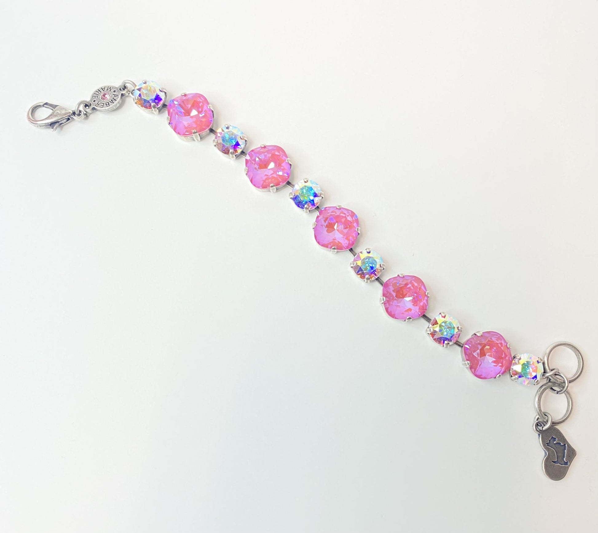 Adjustable Premier Bracelet in pink crystals with a Scotty dog heart charm