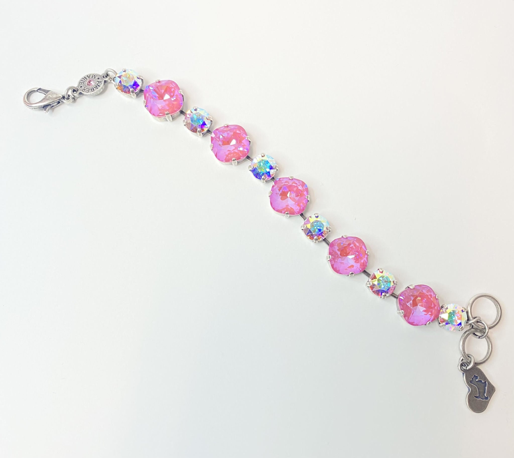 Adjustable Premier Bracelet in pink crystals with a Scotty dog heart charm