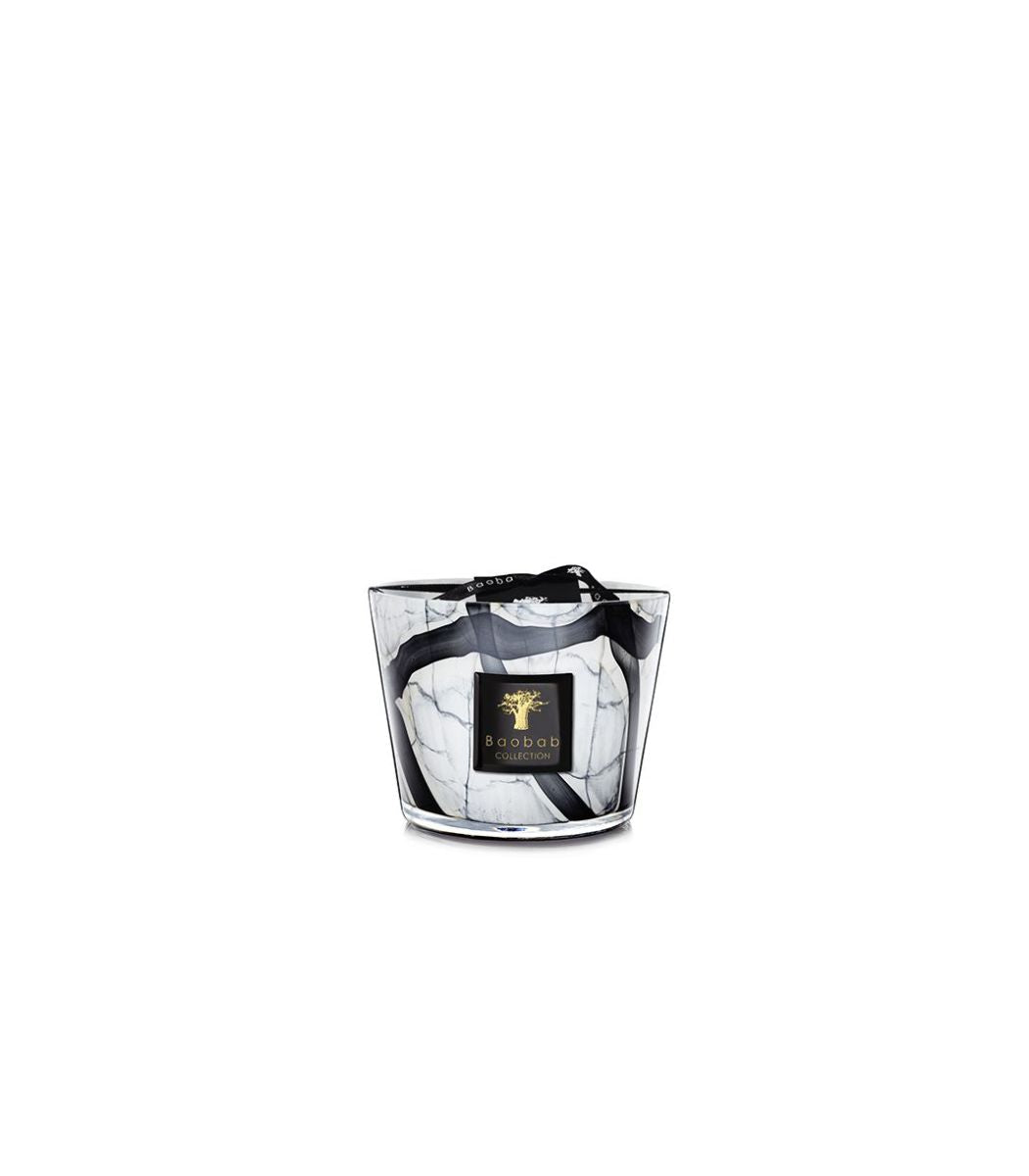 Baobab Collection Marble Stones candle in a white and black marbled glass vessel.