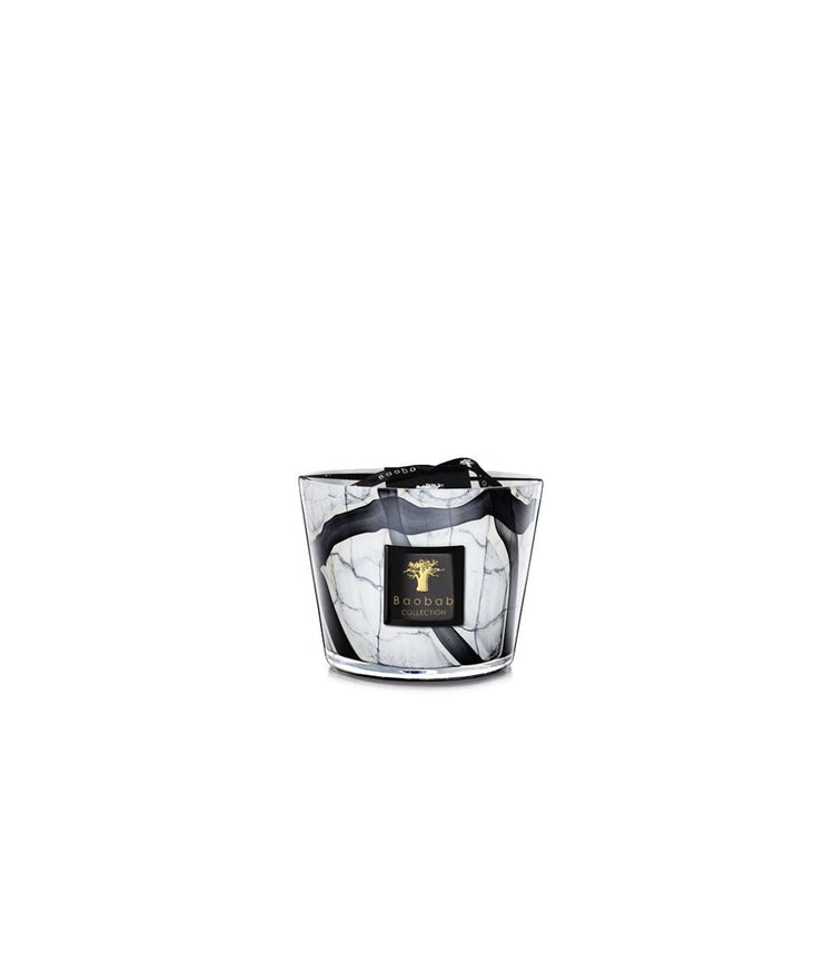 Baobab Collection Marble Stones candle in a white and black marbled glass vessel.