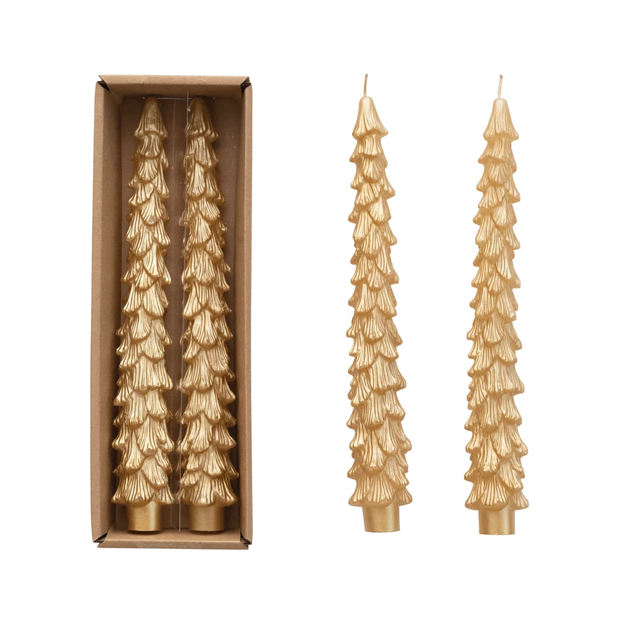 Unscented tree-shaped taper candle with sculpted foliage design in natural color