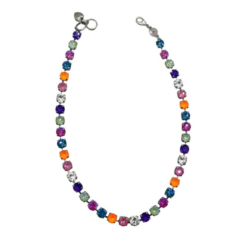 Classic RIO necklace featuring a strand of multi-colored round crystals in a silver-tone setting.