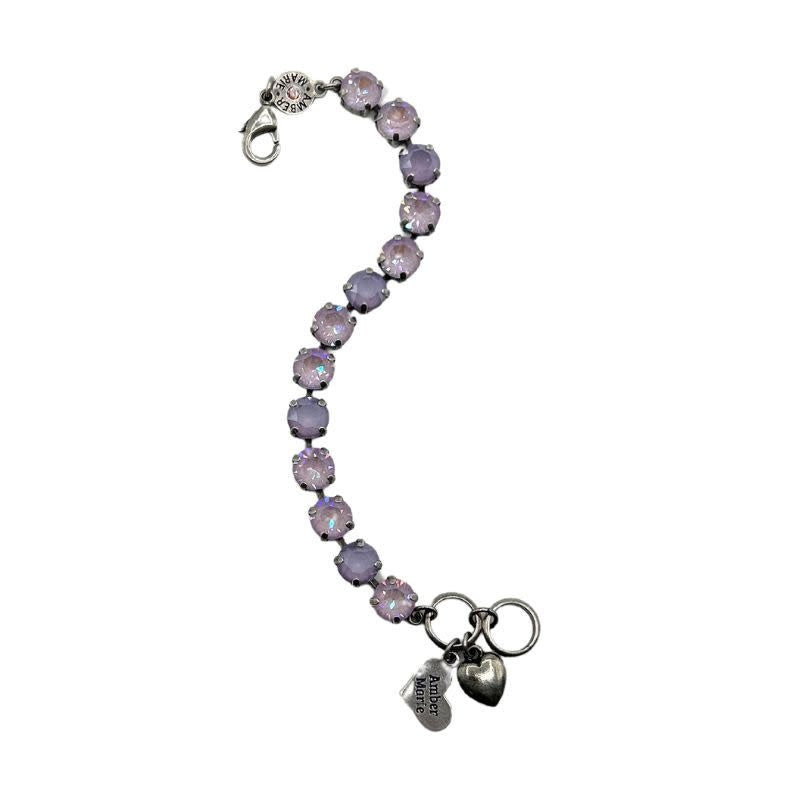 Lavender and white crystal bracelet with amber tag and Scotty dog heart charm