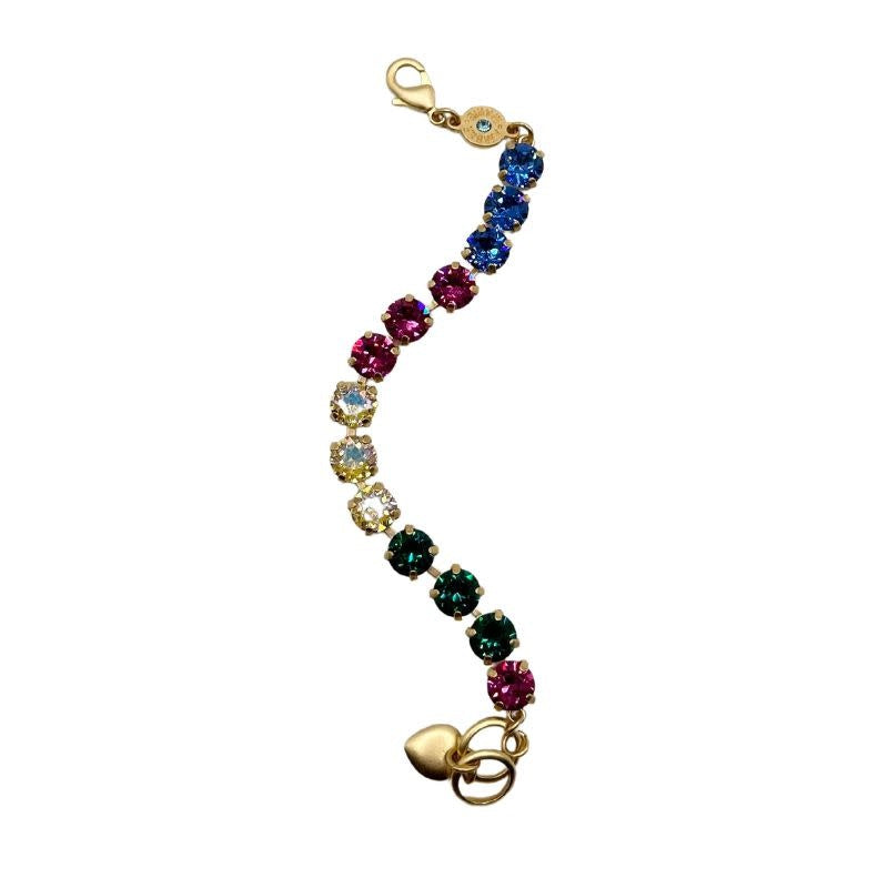 Green, yellow, and purple stone bracelet with amber tag and Scotty dog heart charm