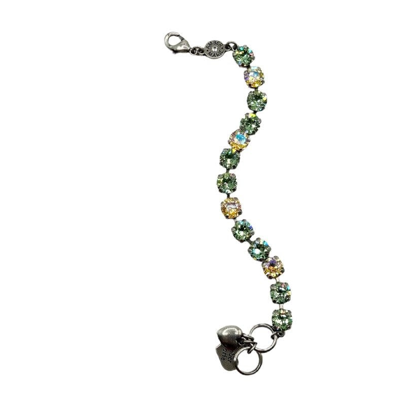 Green collage bracelet with amber tag, crystal accent, Scotty dog heart charm