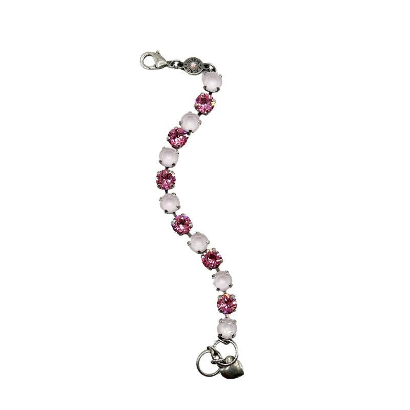 Classic Malibu bracelet featuring lavender, lilac, white, and light green stones with an amber tag heart charm.