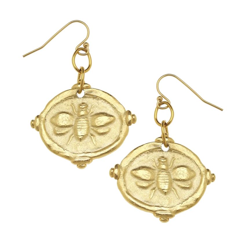 Gold Bee Intaglio earrings featuring a gold-tone finish with an intricate bee silhouette.