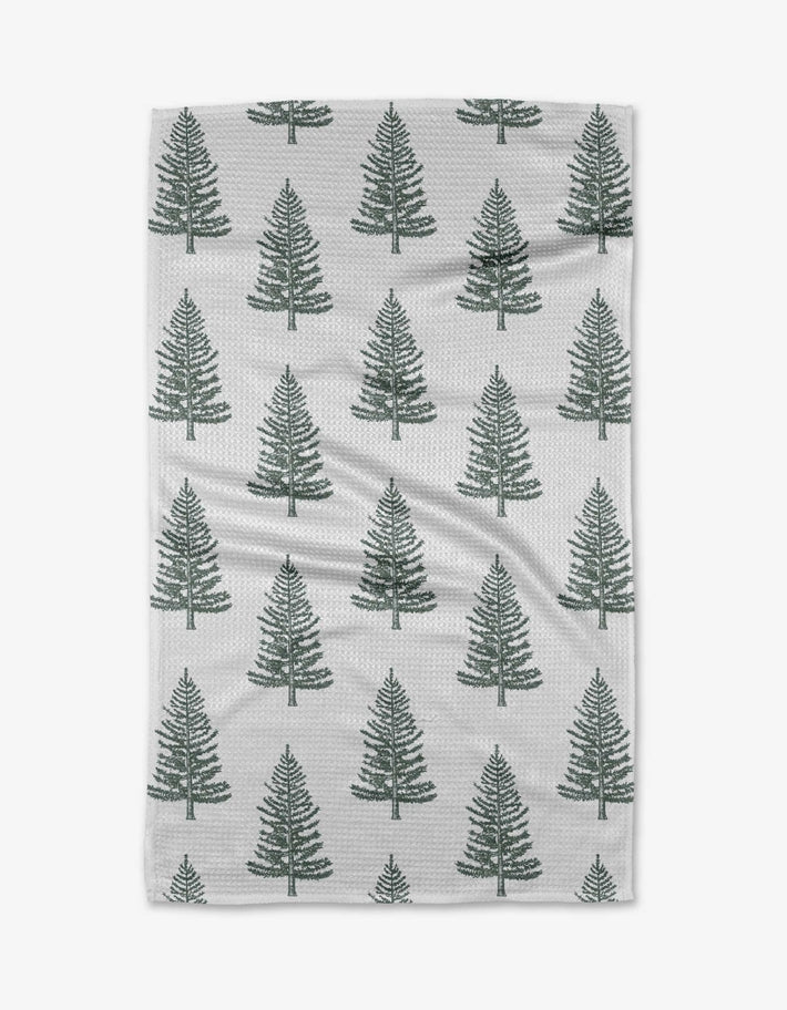 Holiday tea towel with waffle weave construction in red featuring a festive snowman pattern.