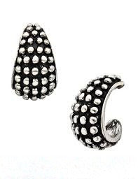 Silver Studded Chunky Hoop Earrings with a textured, beaded design and black oxidized finish.