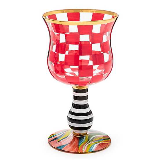 Hand-painted mouth-blown wine glass with gold lustre embellishment
