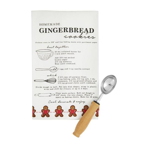 Cotton recipe towel with Christmas sugar cookie print in kraft bag