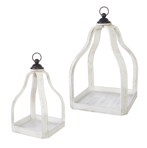 Antique white wood lantern with a small size featuring an MDF construction.