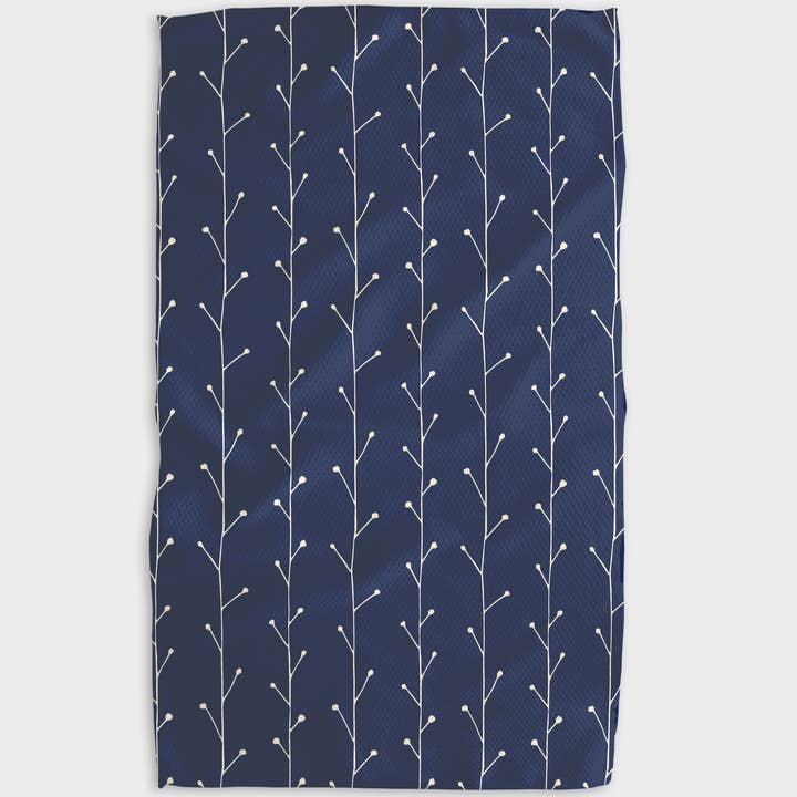Recycled polyester waffle weave tea towel with single-sided print featuring a kitchen pattern.
