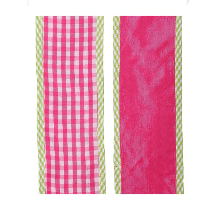 4-inch by 5-yard spring gingham fabric with border ribbon trim
