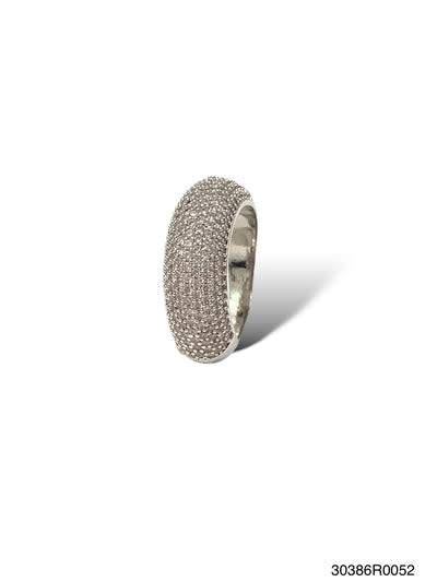 Silver pave ring with a sleek band featuring numerous small stones.