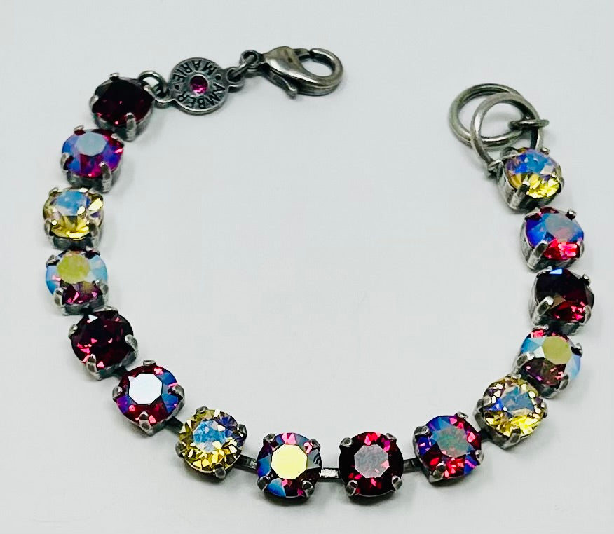 Classic Rome bracelet featuring deep red, black, and clear stones in a sleek silhouette.