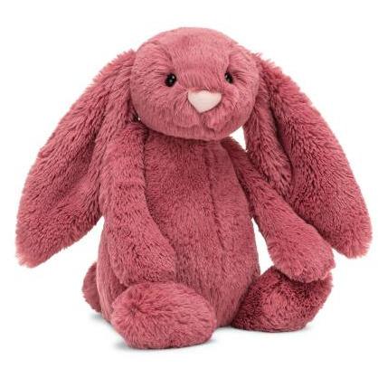 Medium Jellycat Bashful bunny in dusty pink plush with a soft rounded silhouette.