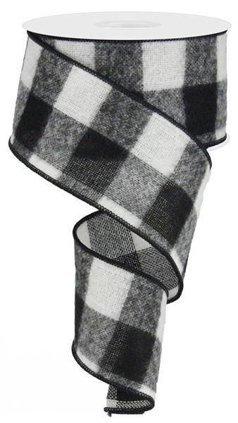 Black and white fuzzy large check ribbon roll made of 100% acrylic.