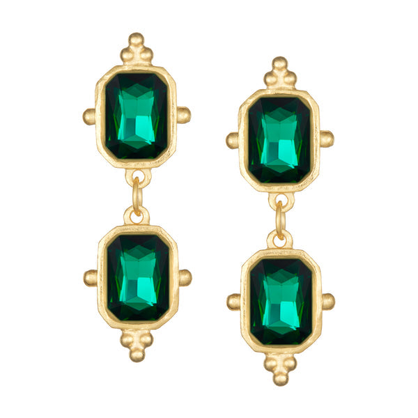 Triple plated gold Collins Highball earrings featuring genuine stones in a triple drop silhouette.