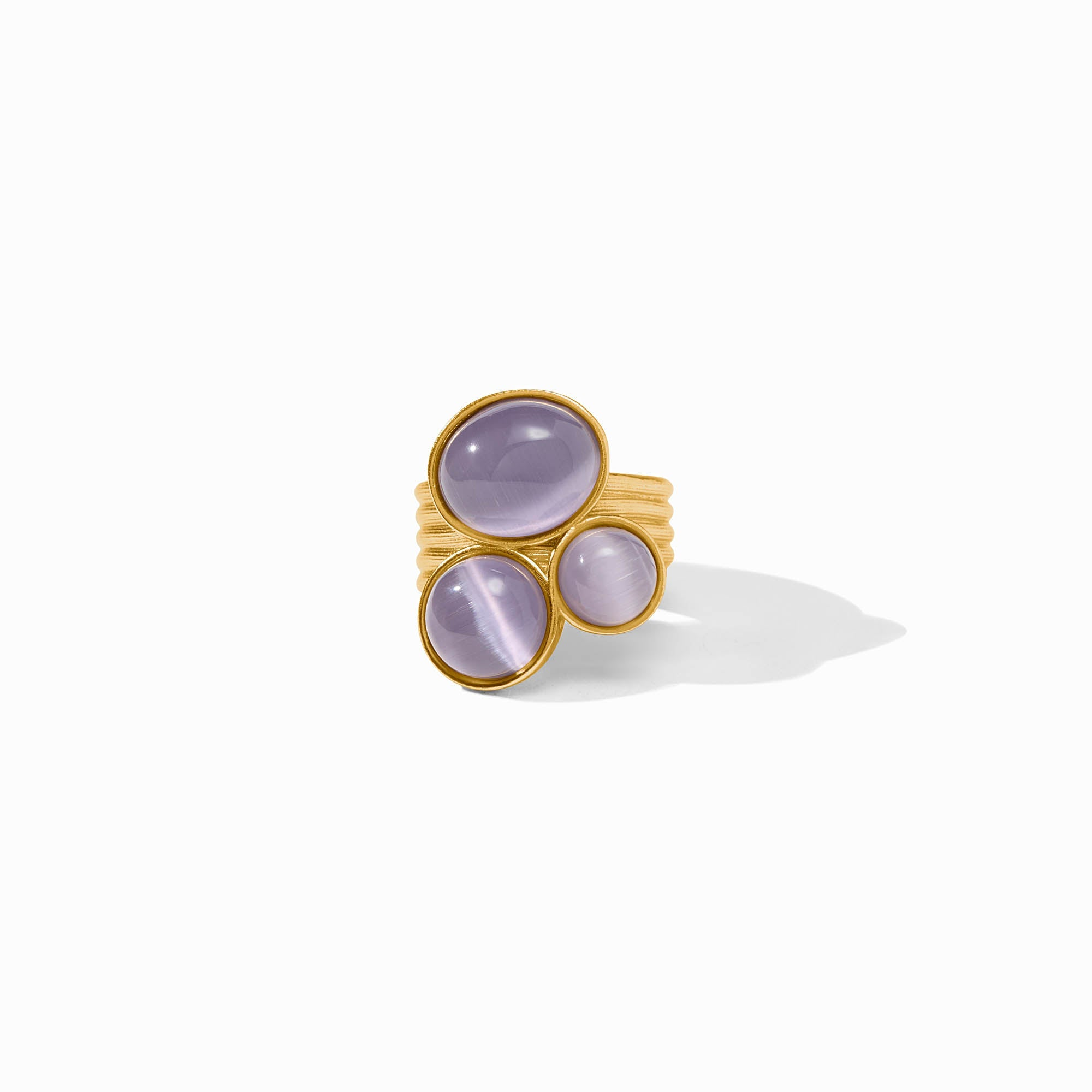 Cobblestone Statement Ring in 24K gold plate with three lavender glass cabochons.