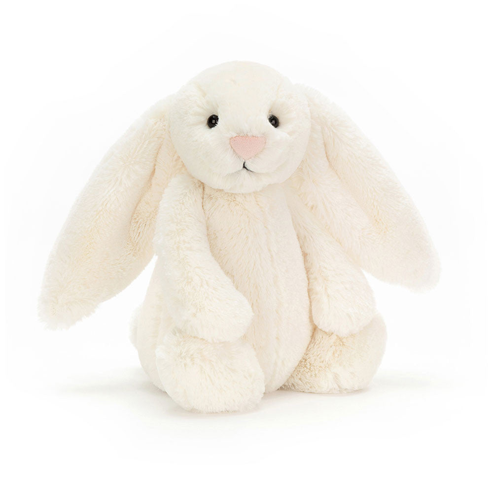 Bashful Cream Bunny Medium plush toy with long floppy ears and a pink nose.