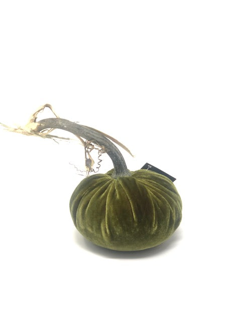 Handmade orange velvet pumpkin with a natural stem.