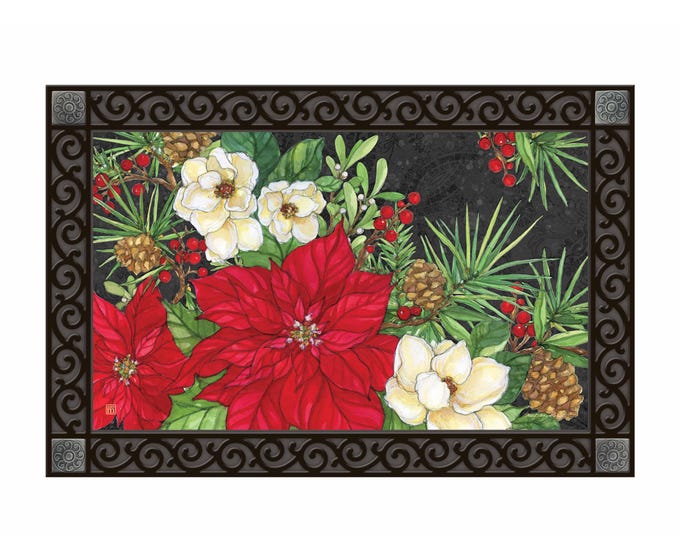 Holiday Floral Matmate with interchangeable recycled rubber tray in weatherproof floral pattern.