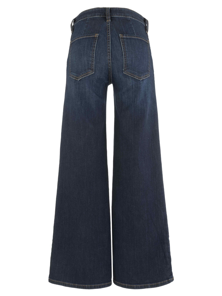 Back view of Maya high-rise wide-leg jeans in a dark indigo wash with a regular hem.
