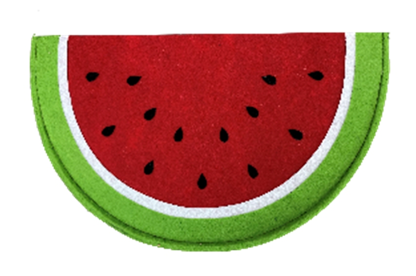 Orn Watermelon ceramic planter with green watermelon rind pattern and black seeds on white background