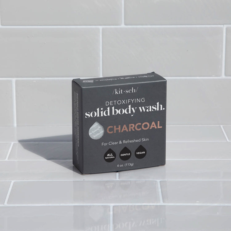 Charcoal Detoxifying Body Wash Bar with natural fragrance in a zero-waste plastic-free bar format.