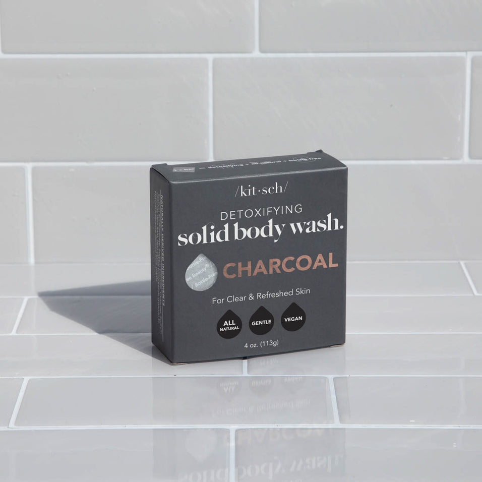 Charcoal Detoxifying Body Wash Bar with natural fragrance in a zero-waste plastic-free bar format.