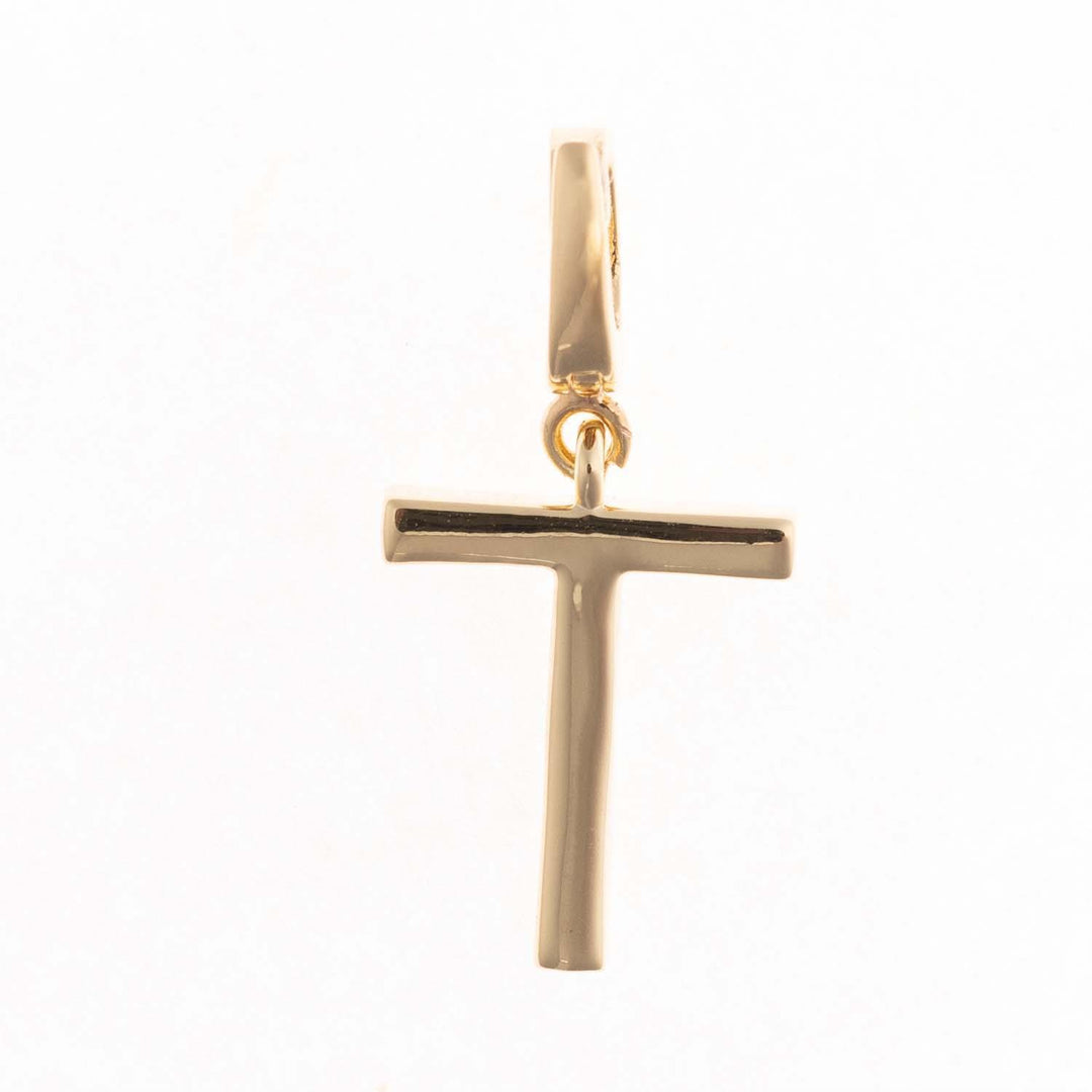 18k gold plated Tia Initial Charm in the shape of the letter T with a clasp for necklaces.