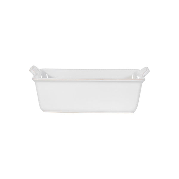 Berry & Thread Whitewash ceramic square baker with scalloped handles and signature border detail.