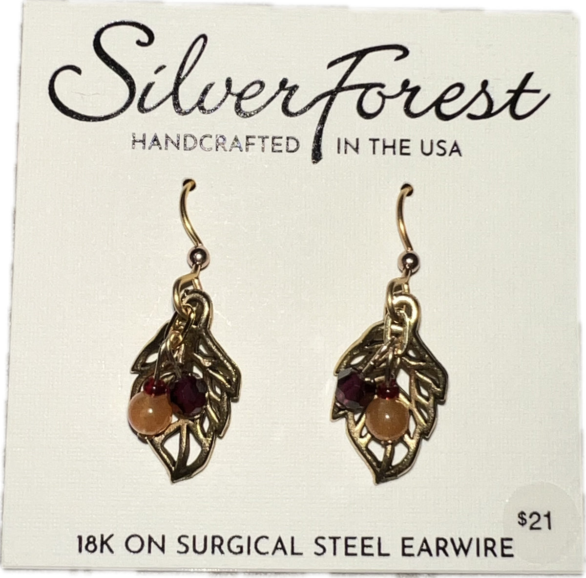 Open Leaf & Bead drop earrings featuring surgical steel fish-hook backs with a hand-soldered design.