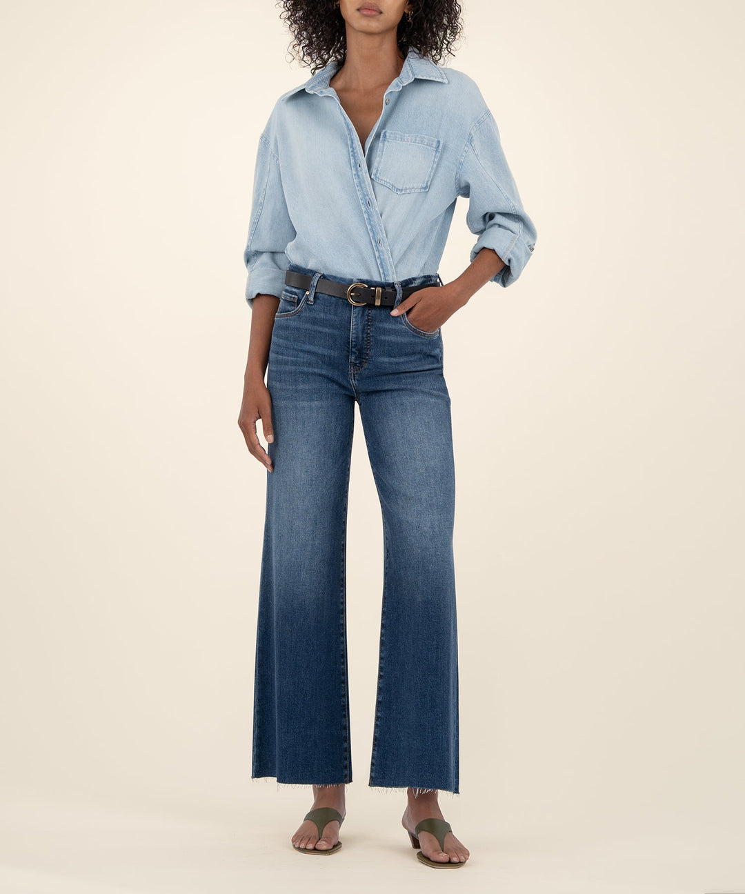 Meg High Rise Fab Ab Wide Leg Raw Hem, Long