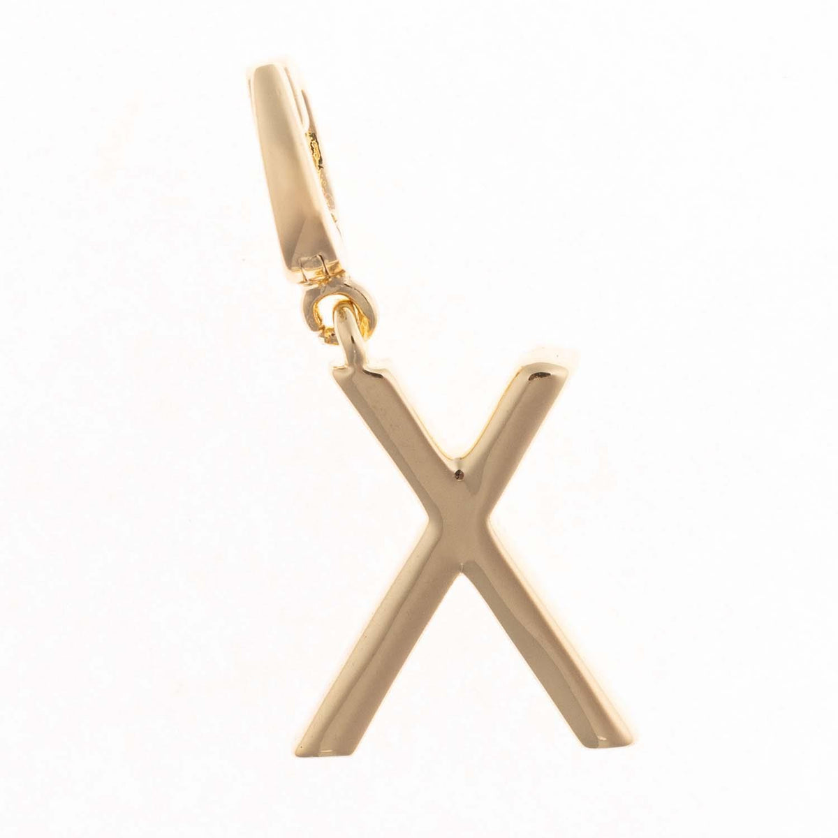 18k gold plated Tia Initial Charm in the shape of the letter X with a clasp.