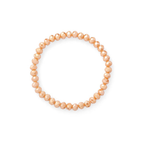 Stretchy beaded bracelet with faceted glass beads in a colorful pattern.