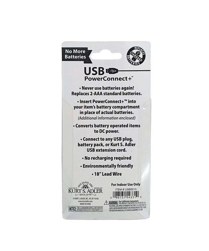 USB PowerConnect+™ 2 AAA Converter with black power cord against white background