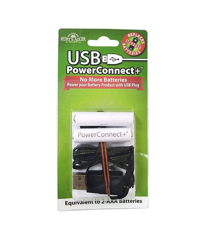 Front view of the USB PowerConnect+™ 2 AAA Converter in black with a compact rectangular silhouette.