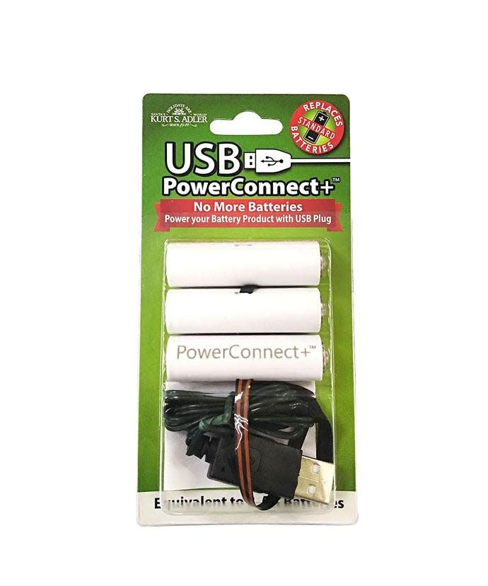 USB PowerConnect+ AA converter with black casing and silver USB connector.