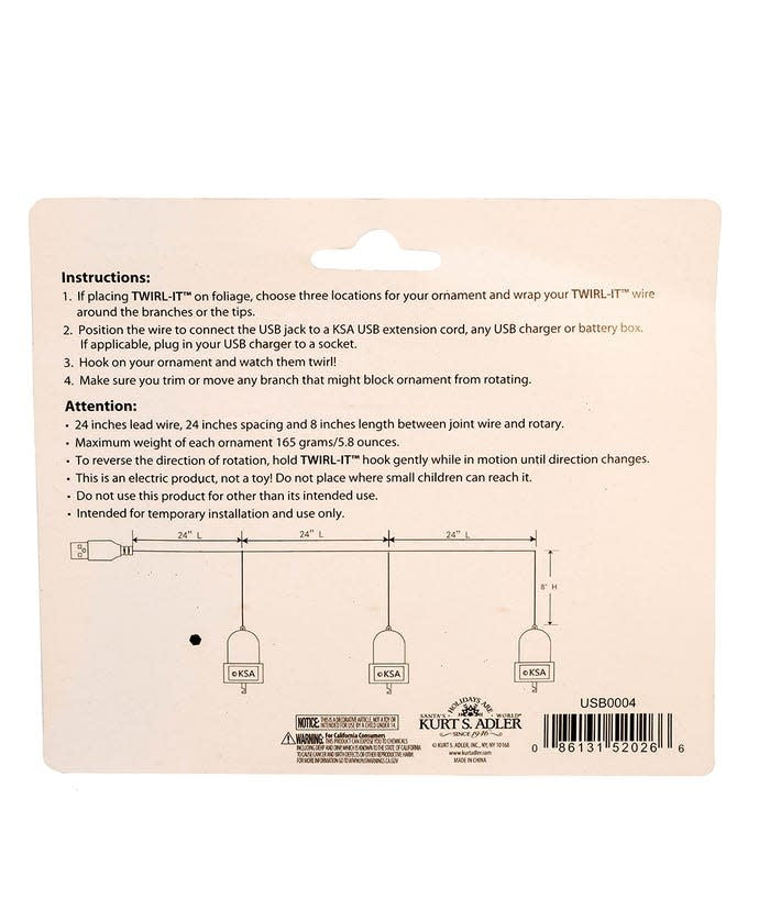 USB-powered tripple ornament spinner with DC motor featuring a silver metallic finish.