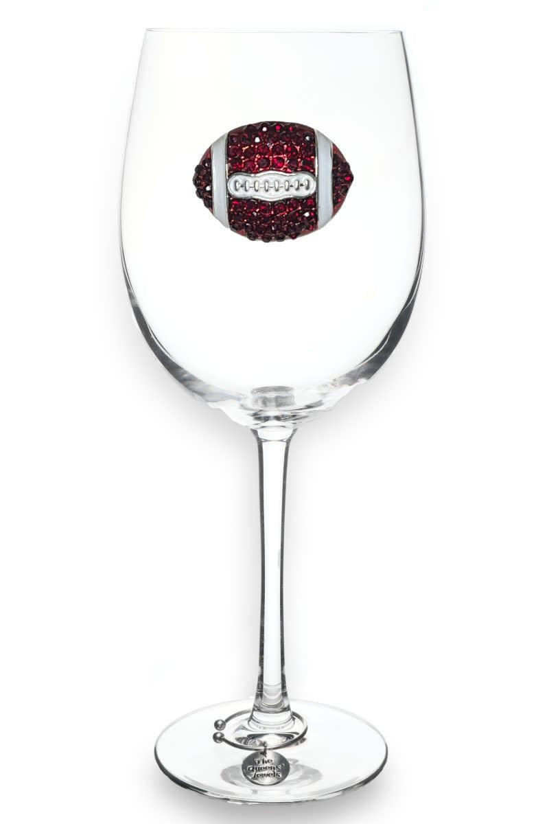 Handcrafted stemmed wine glass with jeweled embellishments on the bowl in clear crystal.